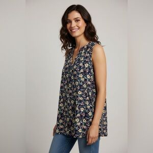 Adriana Papell Women’s Size Large V Neck Sleeveless Blue Floral Blouse